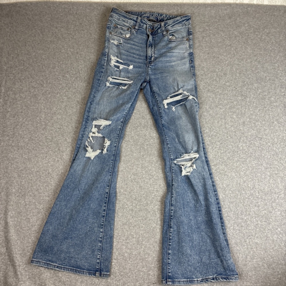 American Eagle Jeans Women's Sz 6 Blue Medium Wash Super High Rise Flare Stretch